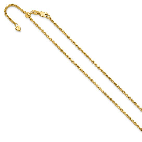 14KT Yellow Gold Adjustable 2mm D/C Rope Chain