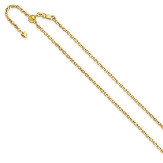 14KT Yellow Gold Adjustable 2.5mm Semi-Solid D/C Cable Chain