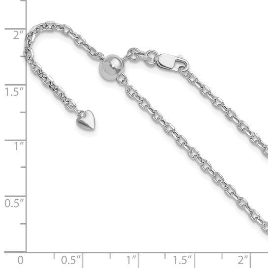 14kt White Gold Adjustable 2.5mm Semi-Solid D/C Cable Chain