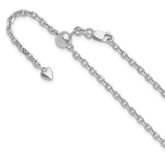 14kt White Gold Adjustable 2.5mm Semi-Solid D/C Cable Chain