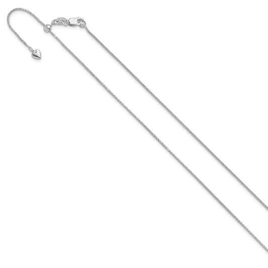 14KT White Gold Adjustable .95mm D/C Wheat Chain