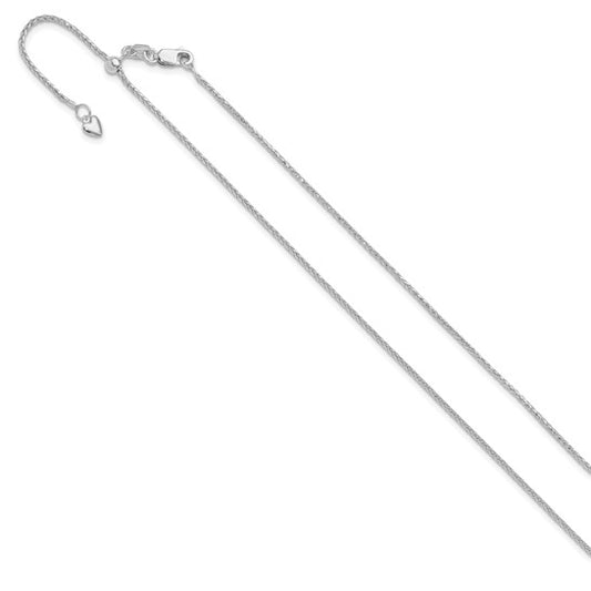 14KT White Gold Adjustable 1.2mm D/C Wheat Chain