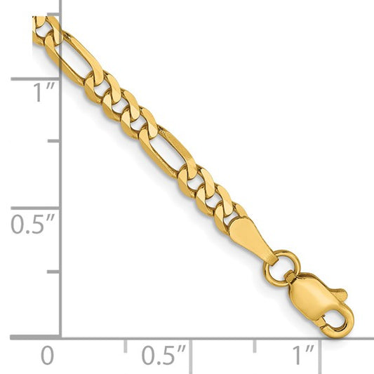 14KT Yellow Gold 3mm Flat Figaro Chain