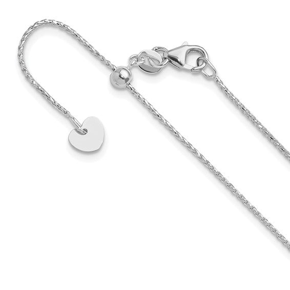 14KT White Gold Adjustable 1mm D/C Open Franco Chain