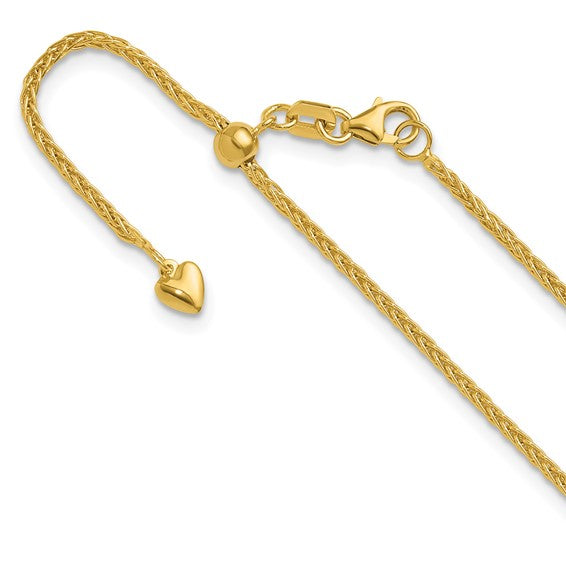 14kt Yellow Gold Adjustable 1.5mm Wheat Chain