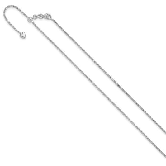 14KT White Gold Adjustable 1.3mm D/C Wheat Chain