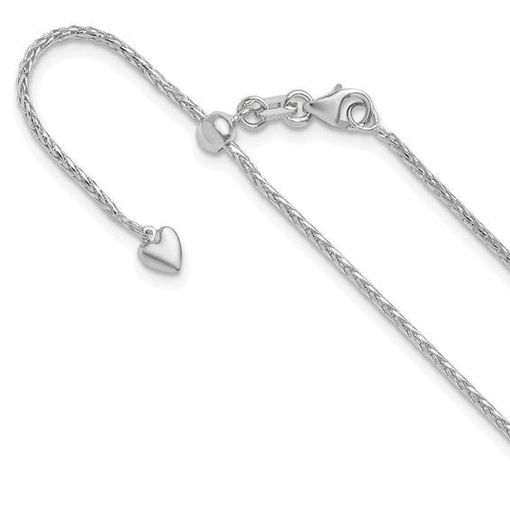 14KT White Gold Adjustable 1.3mm D/C Wheat Chain