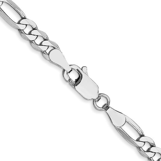 14KT White Gold 4mm Flat Figaro Chain Lobster Clasp