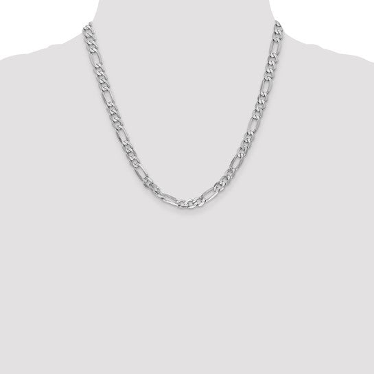 14KT White Gold 6mm Flat Figaro Chain