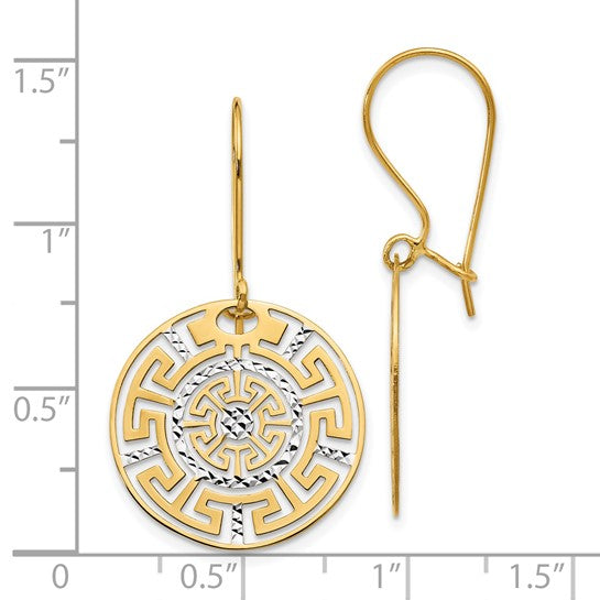 14KT Two-tone Greek Key Dangle Earrings