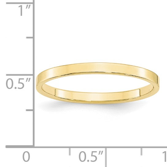 10kt Yellow Gold 2mm Lightweight Flat Wedding Band Size 8
