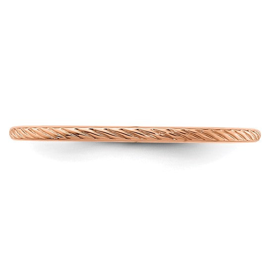 10KT Rose Gold 1.2mm Twisted Wire Pattern Stackable Band Size 7.5