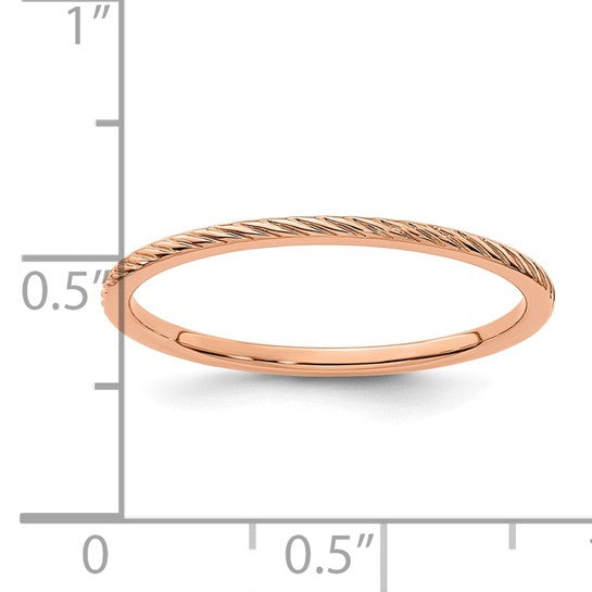 10KT Rose Gold 1.2mm Twisted Wire Pattern Stackable Band Size 7.5