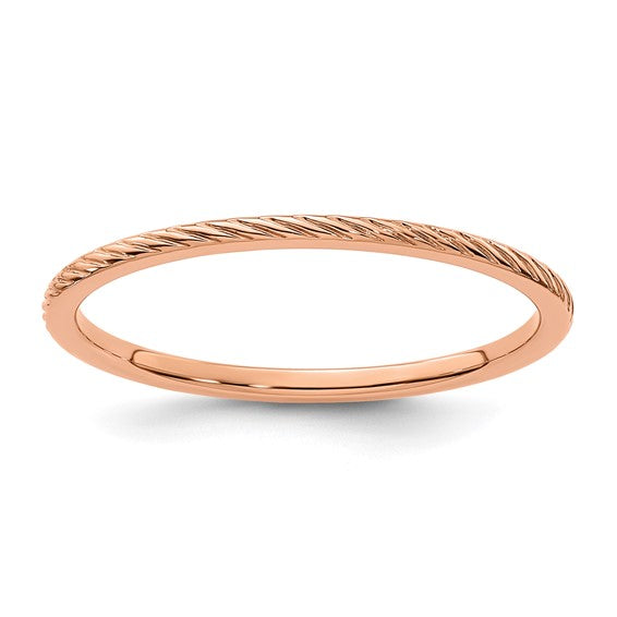10KT Rose Gold 1.2mm Twisted Wire Pattern Stackable Band Size 6