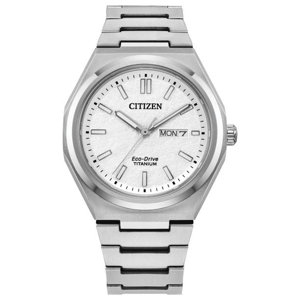 Men's Citizen Eco-Drive Zenshin Three-Hand White Dial Super Titanium Watch 39mm