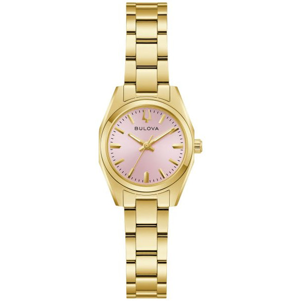 Bulova Surveyor Pink Dial Gold-Tone Stainless Steel Watch 23mm