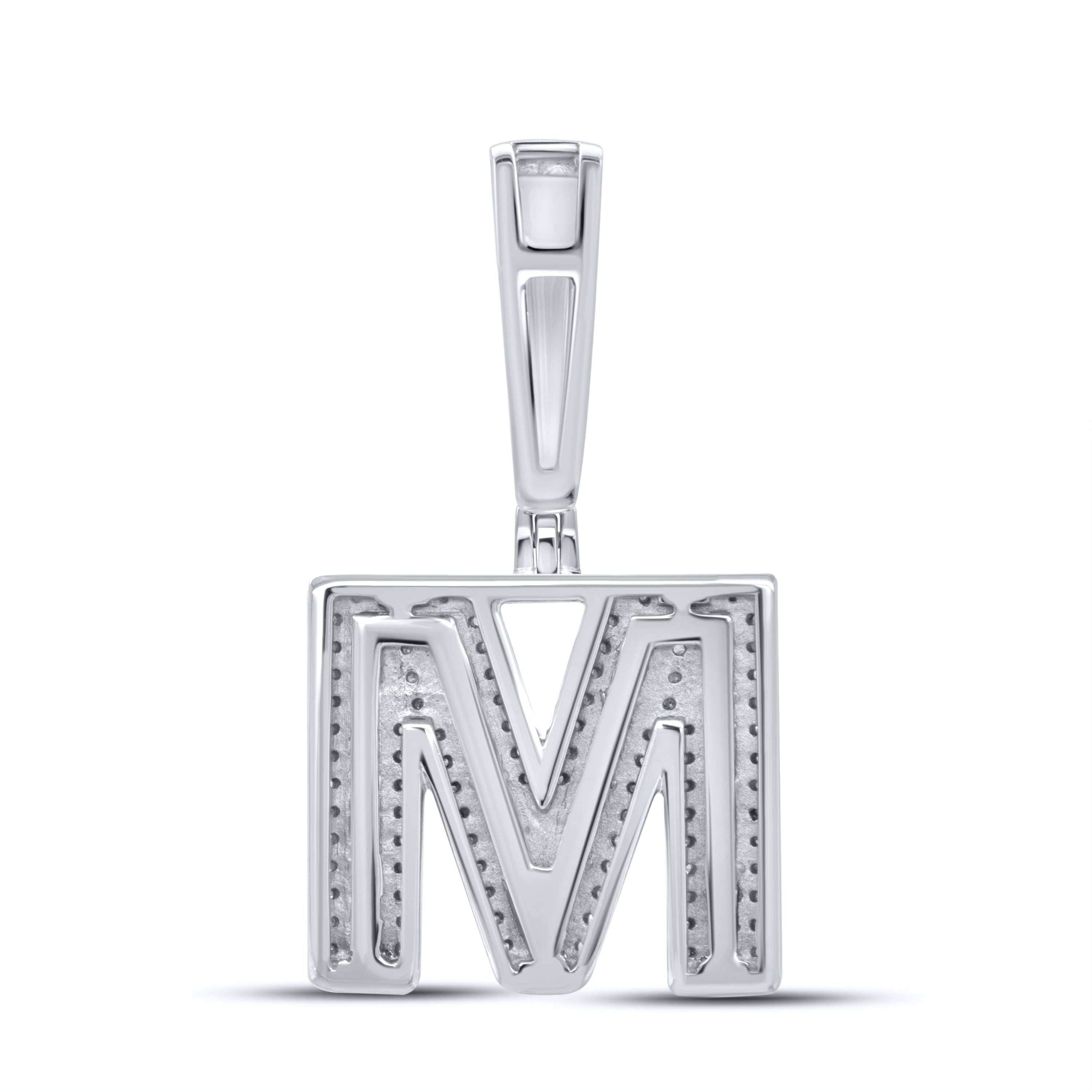 10KT WHITE GOLD 0.66 CTW NATURAL DIAMOND INITIAL M CHARM PENDANT