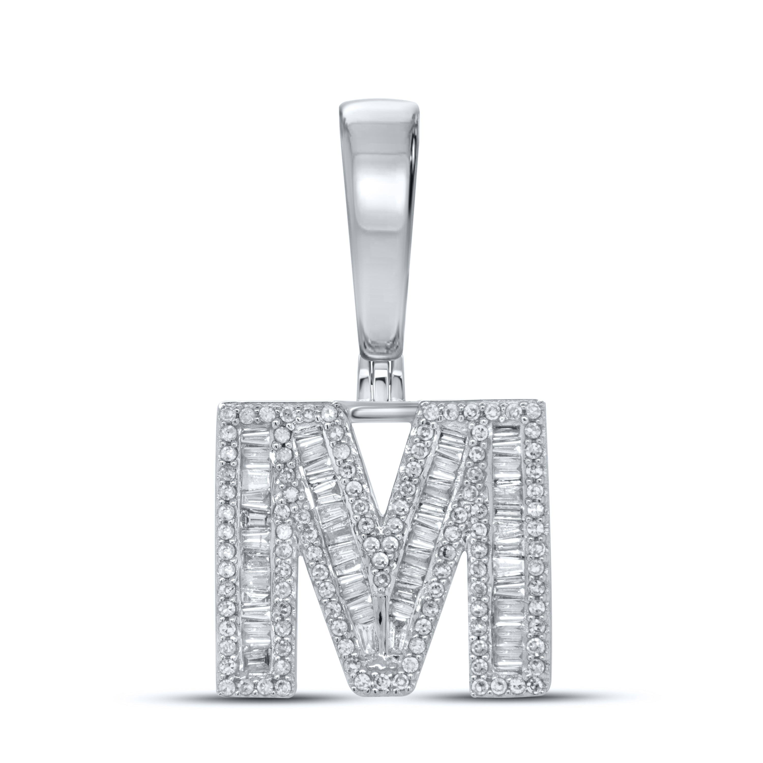 10KT WHITE GOLD 0.66 CTW NATURAL DIAMOND INITIAL M CHARM PENDANT