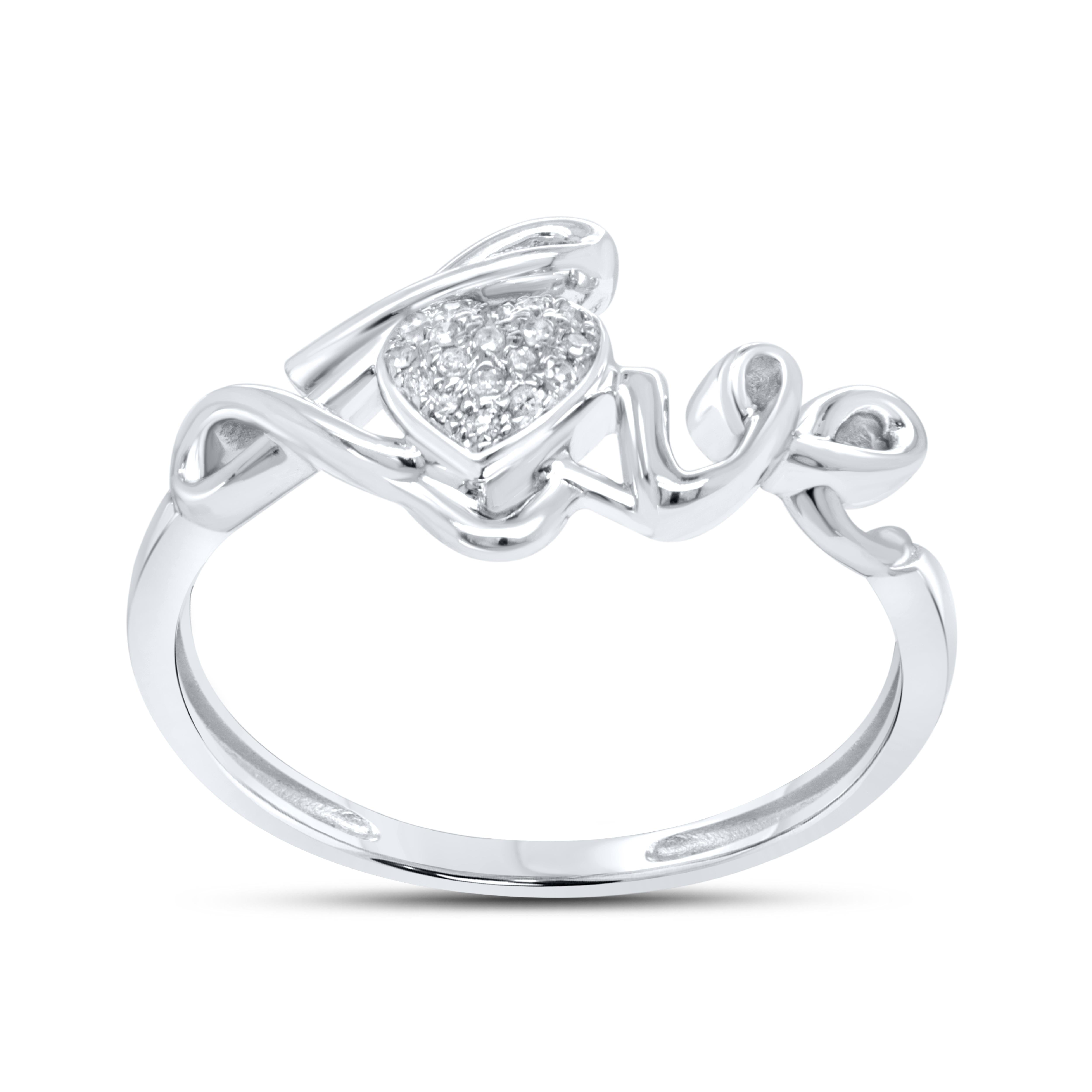 10kt White Gold 0.05 CTW Diamond love ring