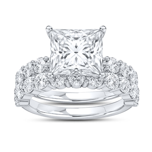 14k white gold 4.00 ctw princess cut lab diamond ring set