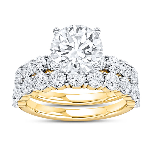 14kt yellow gold 4.00ctw round lab diamond ring set