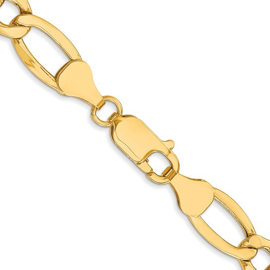 10KT Yellow Gold 7.3mm Semi-Solid Figaro Chain