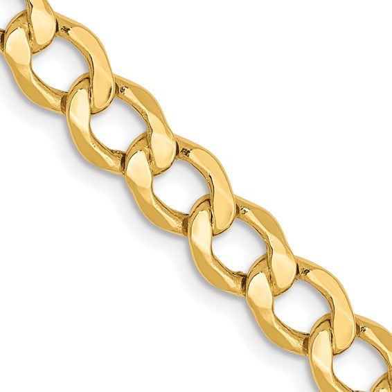 10KT Yellow Gold 5.25mm Semi-Solid Curb Chain