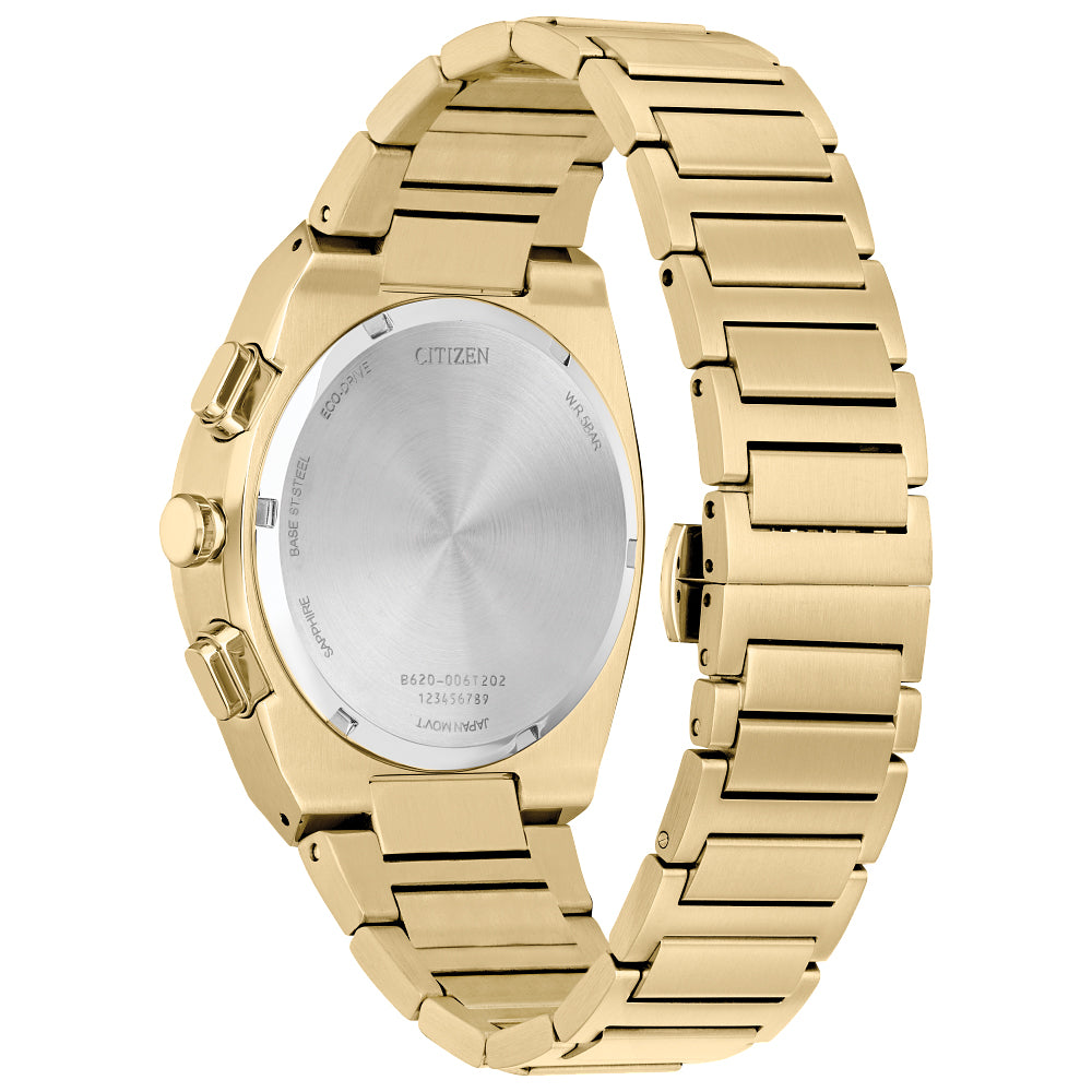Men's Citizen Eco-Drive® Axiom Chronograph Gold-Tone Watch with Black Dial (Model: CA4582-54E)