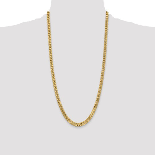 14kt Yellow Gold 28 inch 6mm Semi-Solid Miami Cuban with Lobster Clasp Chain