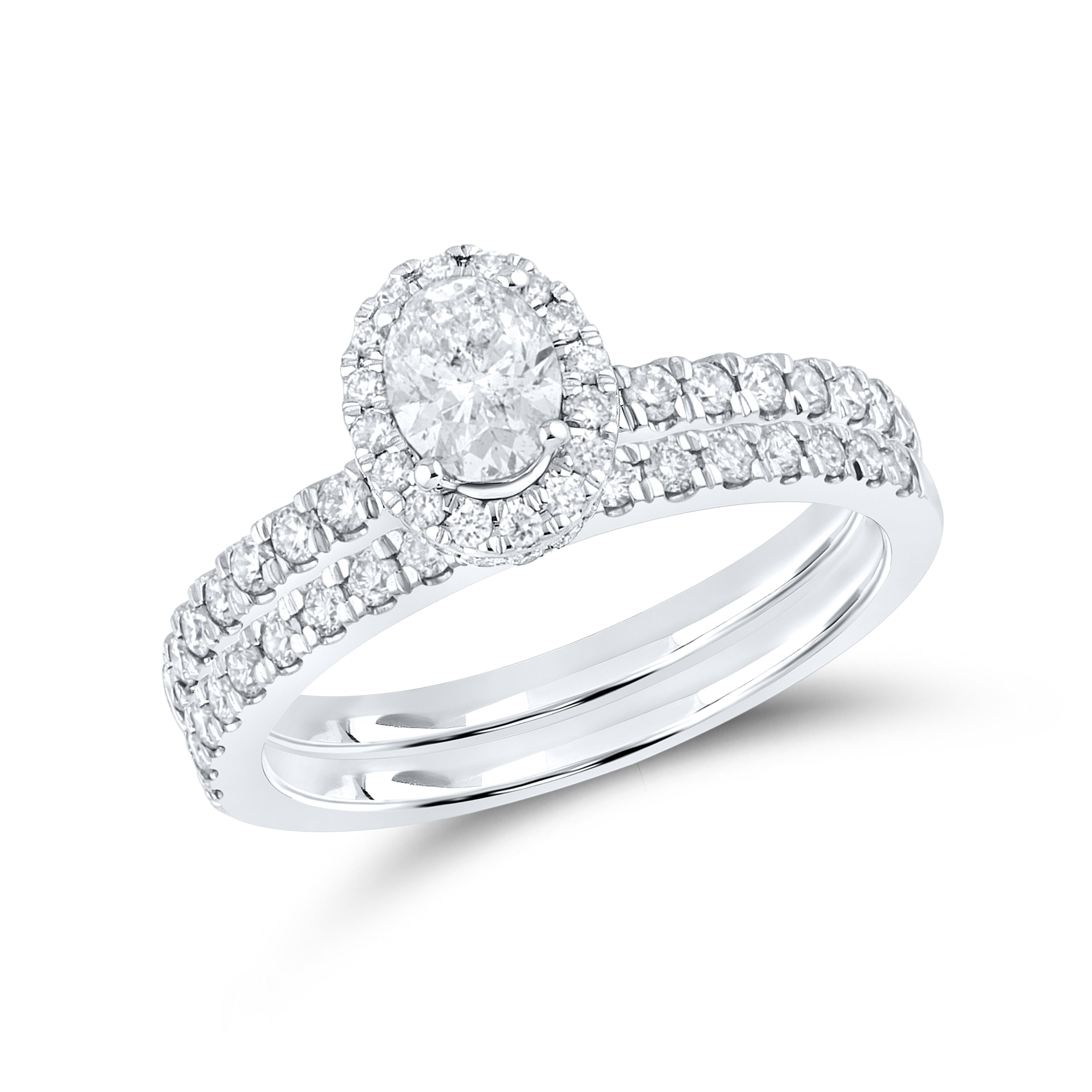 10k White Gold 1.14 CTW OVAL SHAPE Diamond Bridal Ring Set