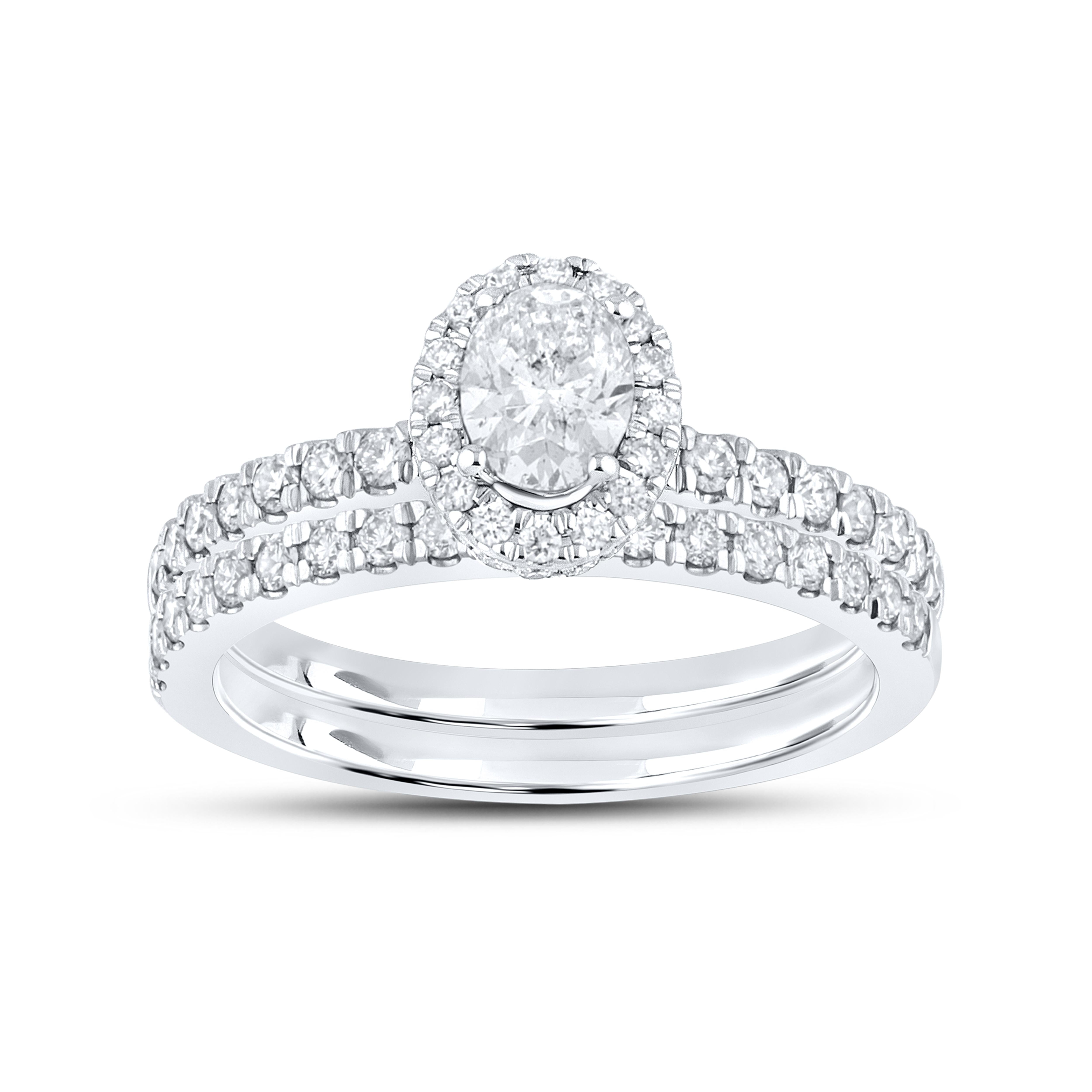 10k White Gold 1.14 CTW OVAL SHAPE Diamond Bridal Ring Set