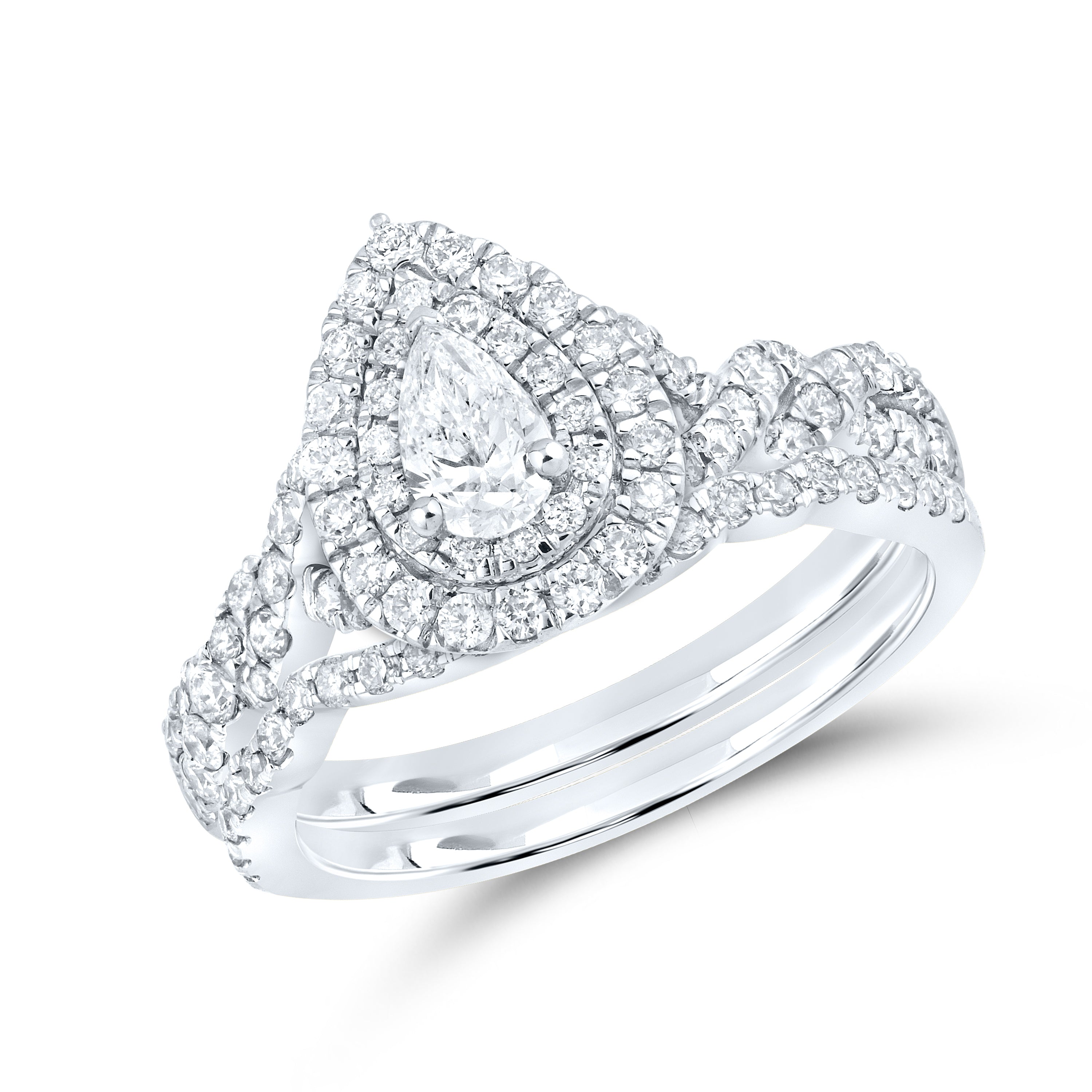 10KT WHITE GOLD 1.01 CTW Pear Shape Bridal ring set