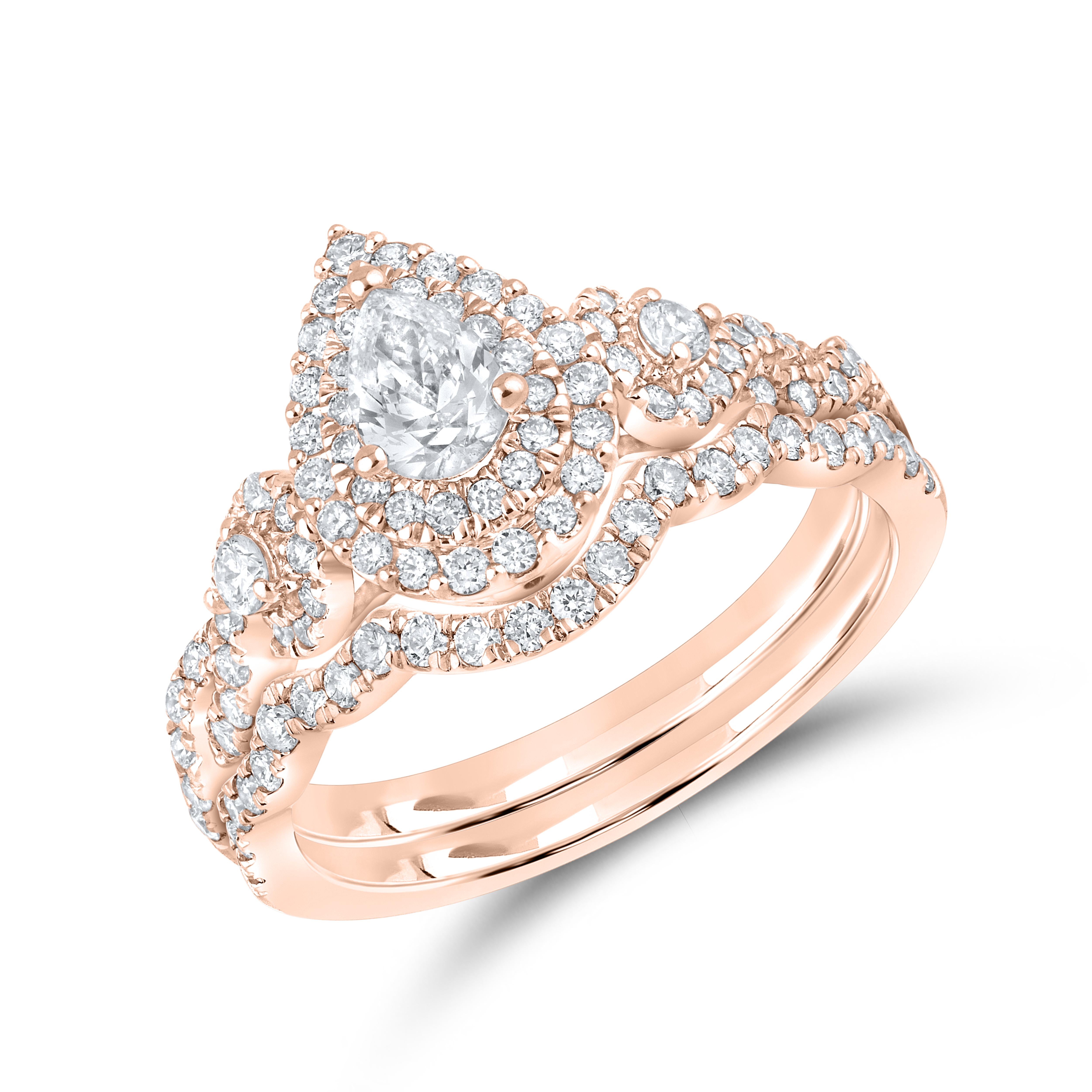 14kt Rose Gold Ring 1.00 CTW PEAR SHAPE Diamond Bridal Ring Set