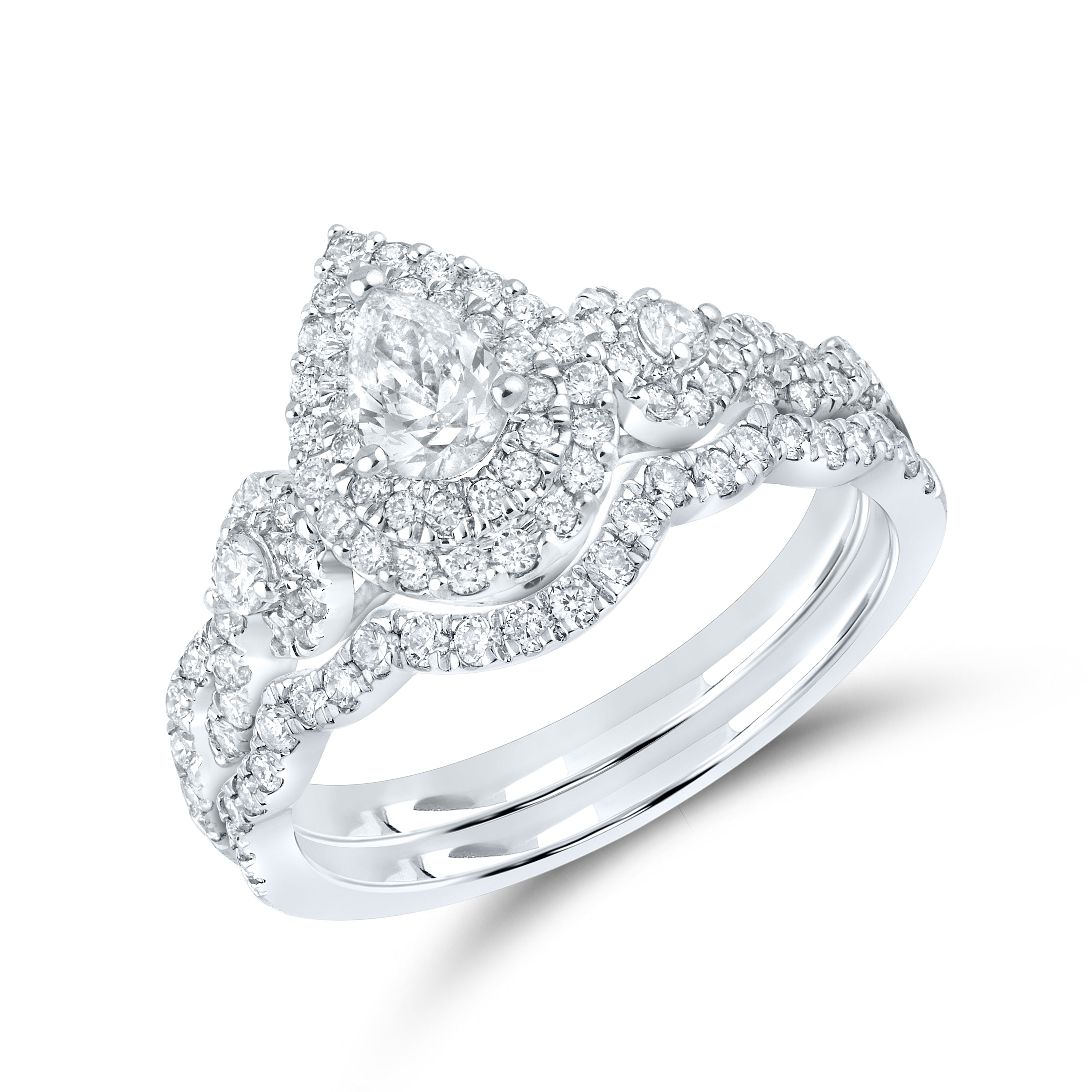 10kt White Gold Ring 1.00 CTW PEAR SHAPE Diamond Bridal Ring Set