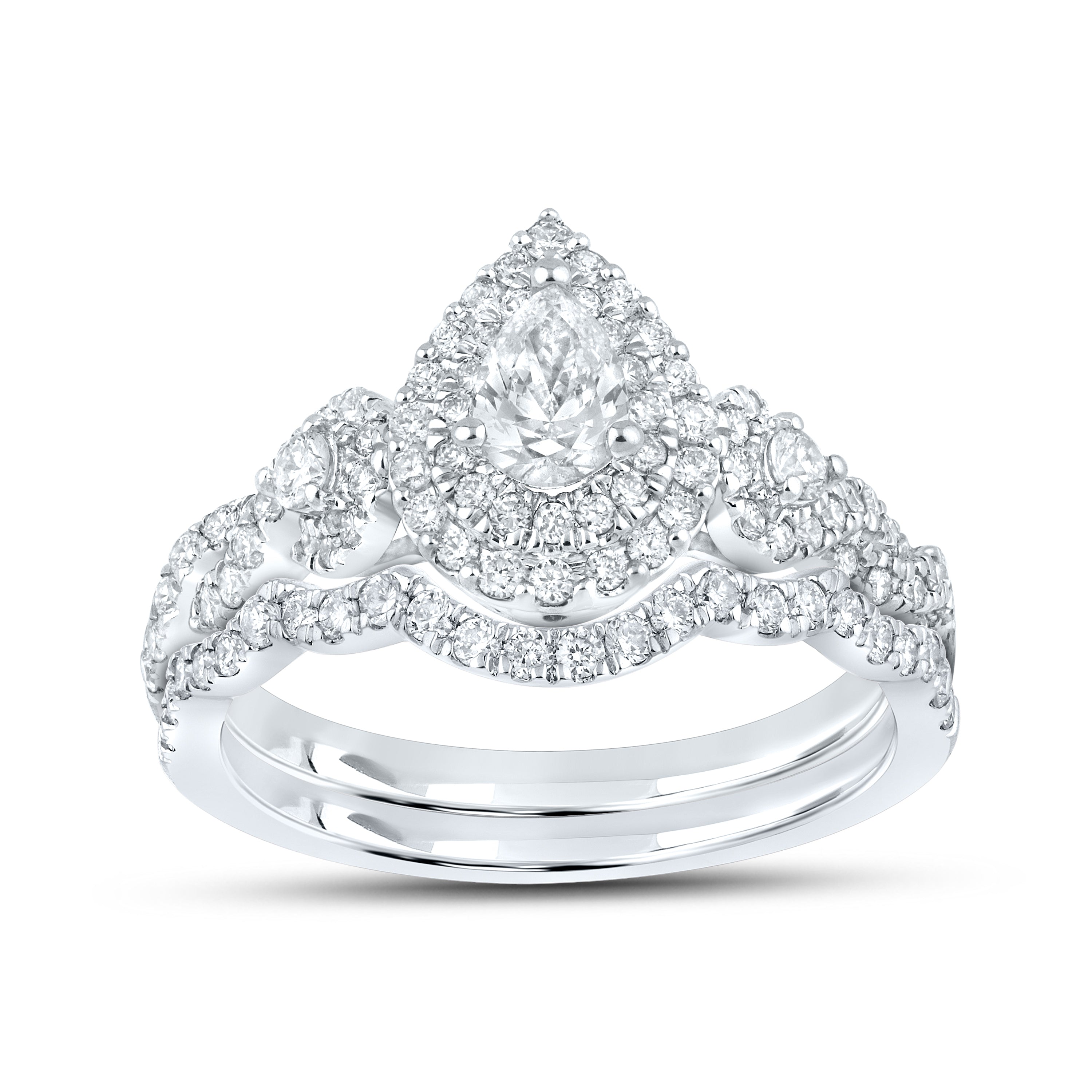 10kt White Gold Ring 1.00 CTW PEAR SHAPE Diamond Bridal Ring Set