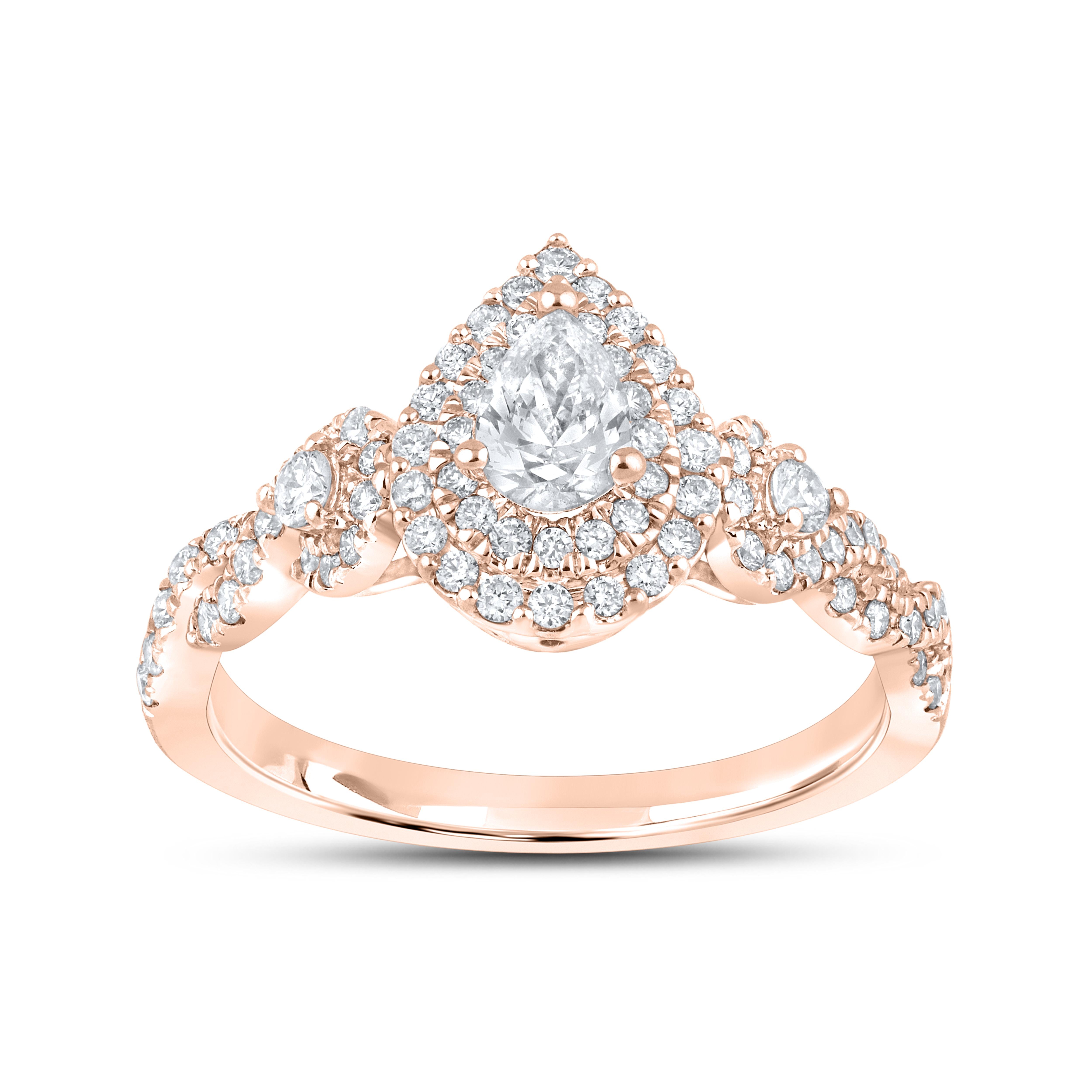 14kt Rose Gold Ring 1.00 CTW PEAR SHAPE Diamond Bridal Ring Set
