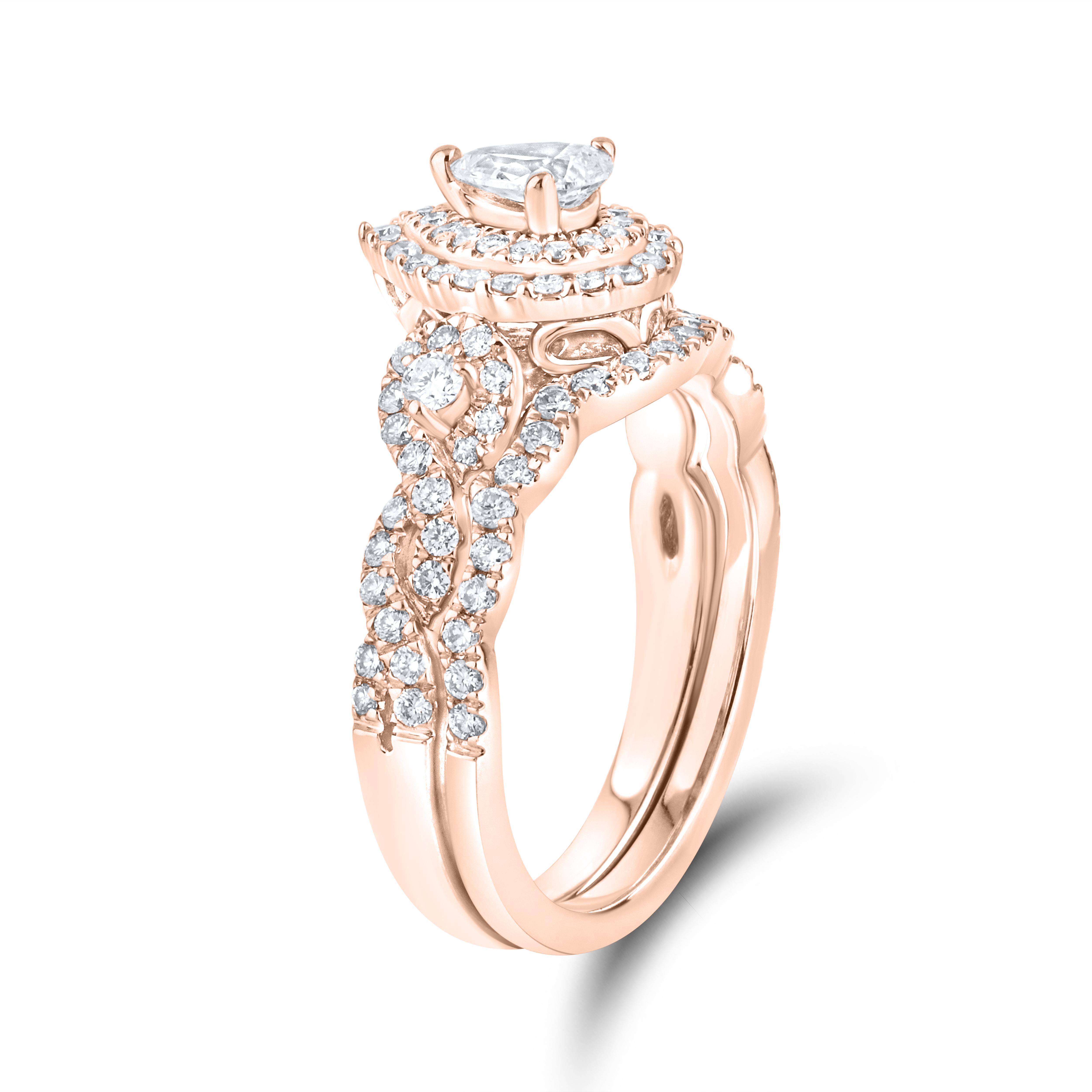 14kt Rose Gold Ring 1.00 CTW PEAR SHAPE Diamond Bridal Ring Set