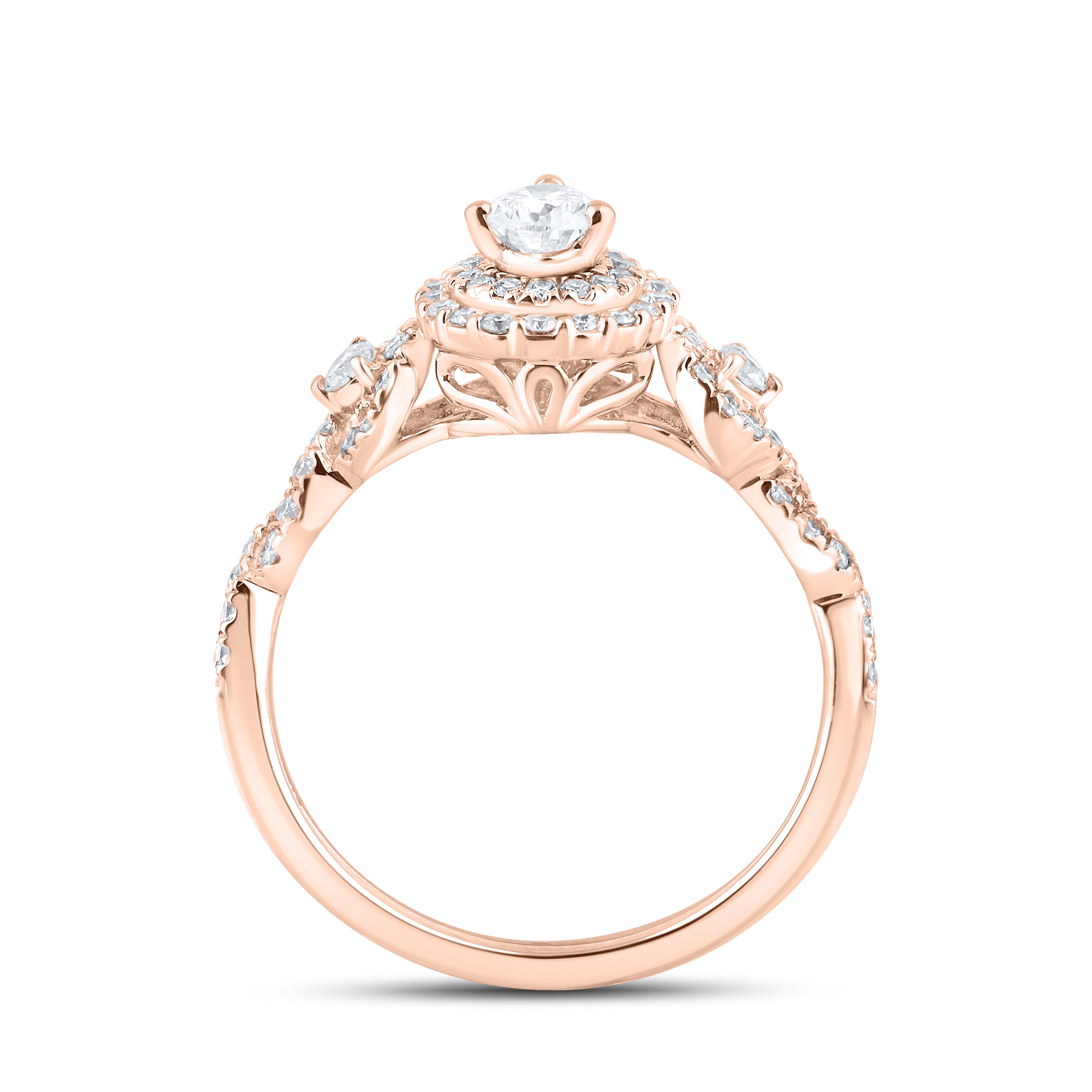 14kt Rose Gold Ring 1.00 CTW PEAR SHAPE Diamond Bridal Ring Set