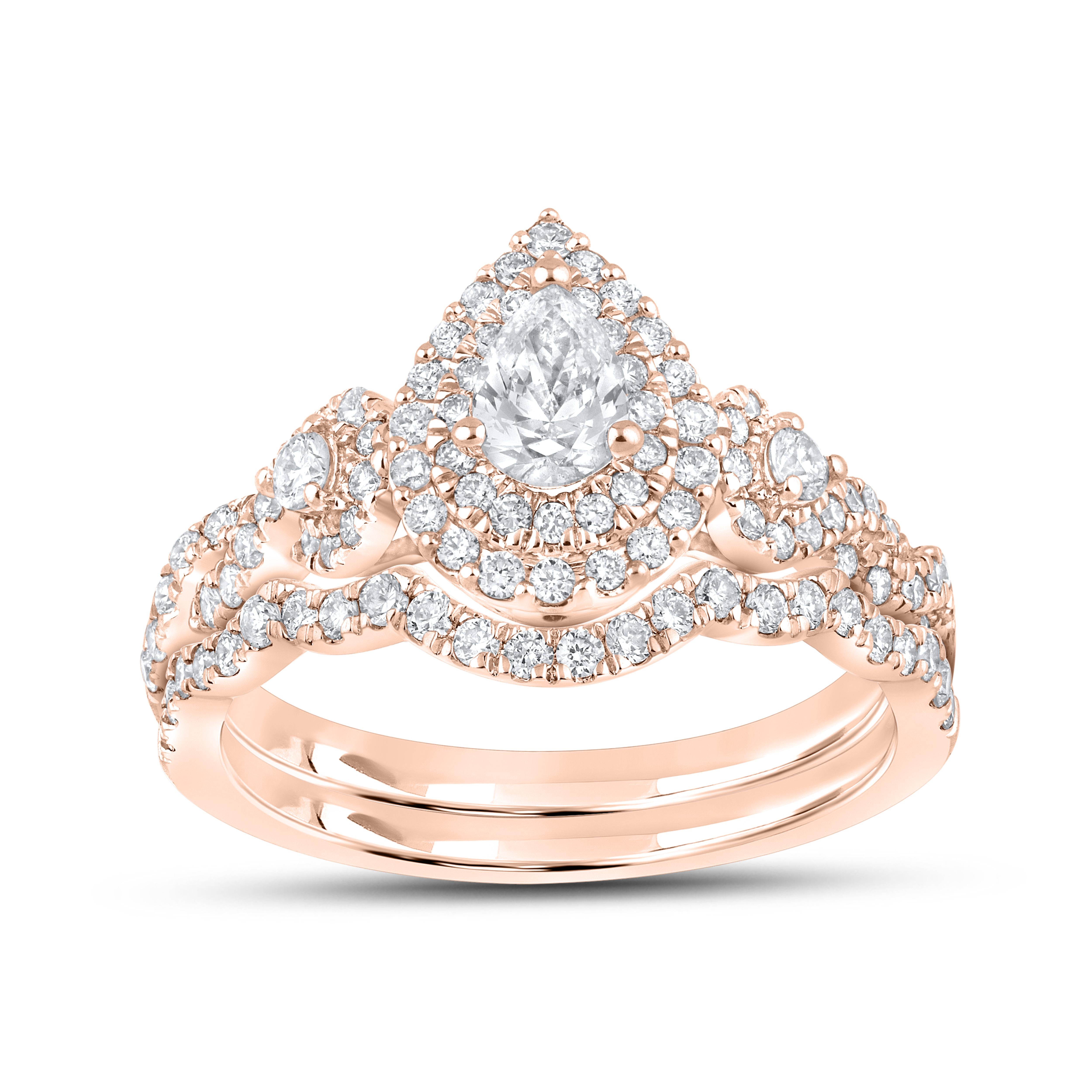 14kt Rose Gold Ring 1.00 CTW PEAR SHAPE Diamond Bridal Ring Set