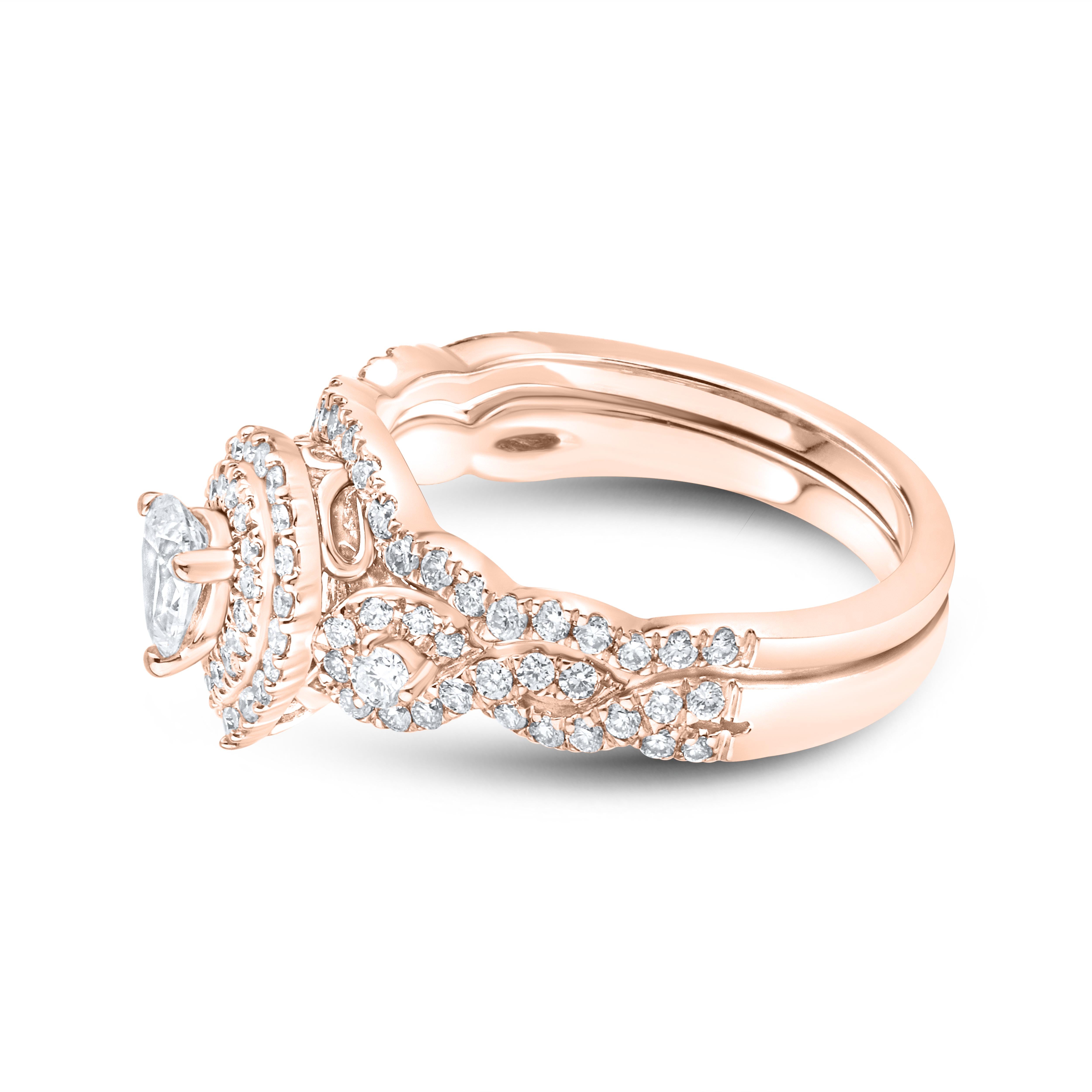 14kt Rose Gold Ring 1.00 CTW PEAR SHAPE Diamond Bridal Ring Set