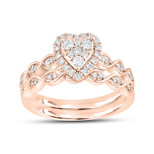 10kt Rose Gold Ring 0.33 CTW Heart Shape Diamond Bridal Ring Set