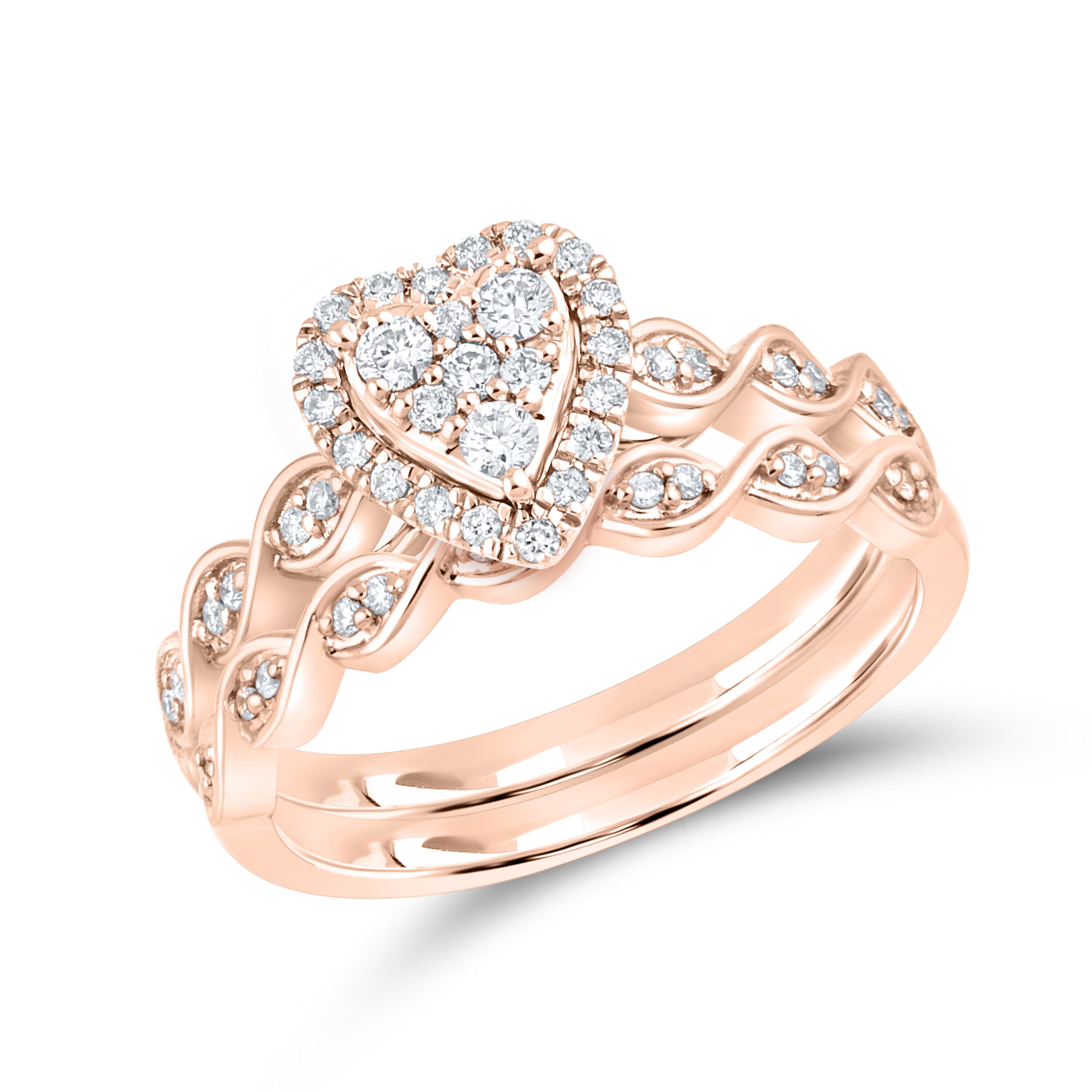 10kt Rose Gold Ring 0.33 CTW Heart Shape Diamond Bridal Ring Set