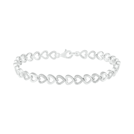 925 Sterling Silver 0.05 CTW Diamond Heart Bracelet 7.5 Inch
