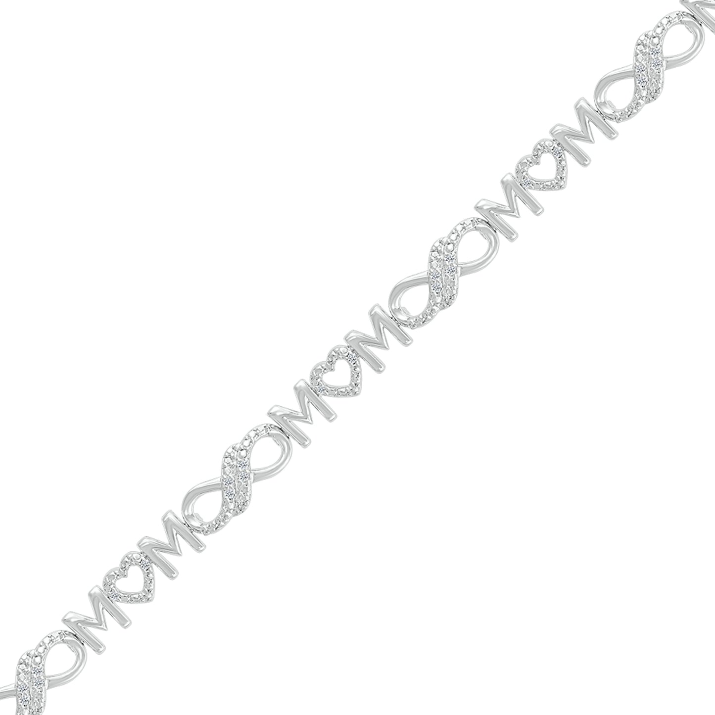 925 Sterling Silver 0.10 CTW Mom Diamond Bracelet 7.25 inch