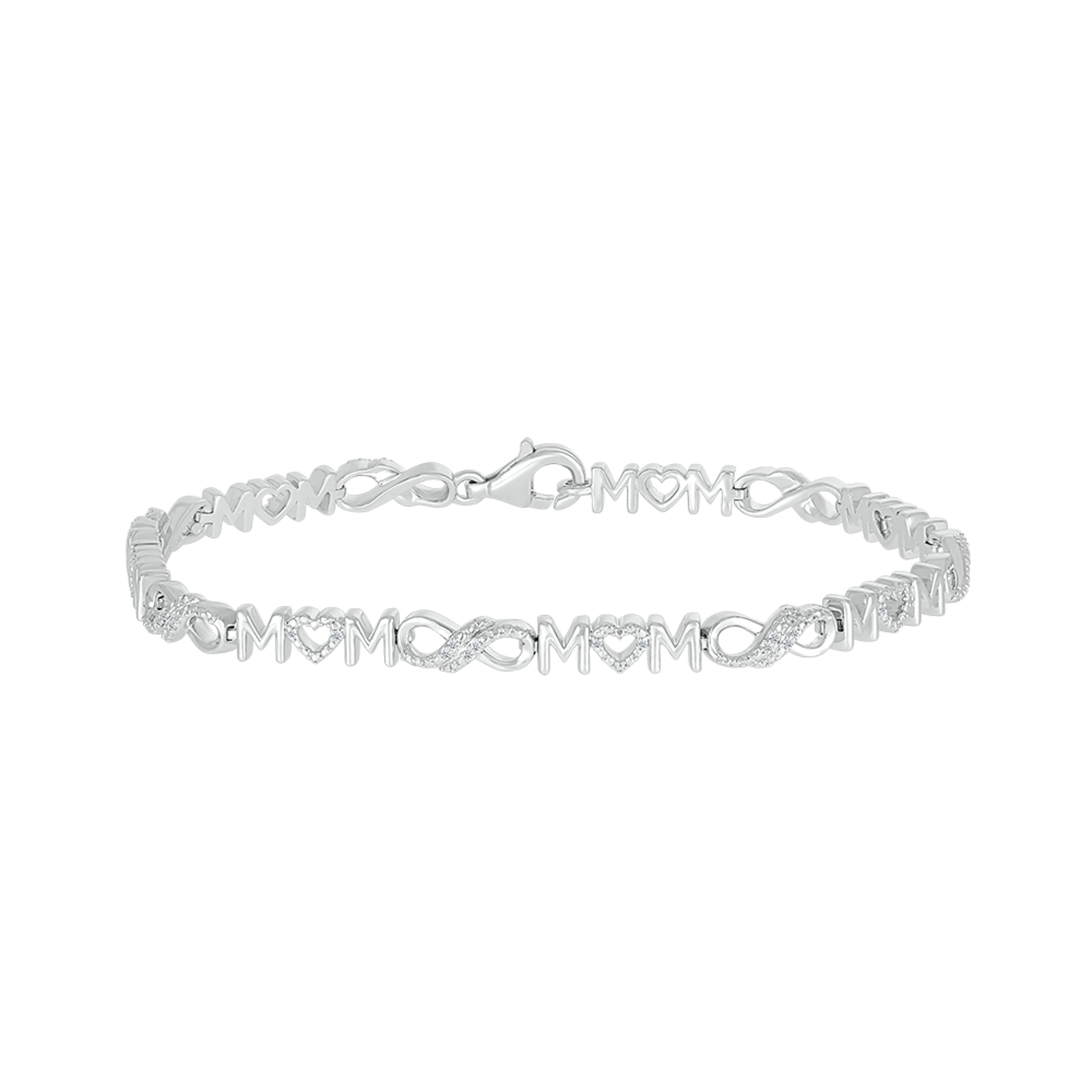 925 Sterling Silver 0.10 CTW Mom Diamond Bracelet 7.25 inch