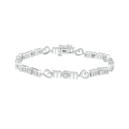 925 Sterling Silver 0.12 CTW Diamond Bracelet 7 Inch