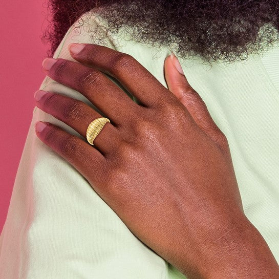 10kt Yellow Gold High Polished Ribbed Dome Ring