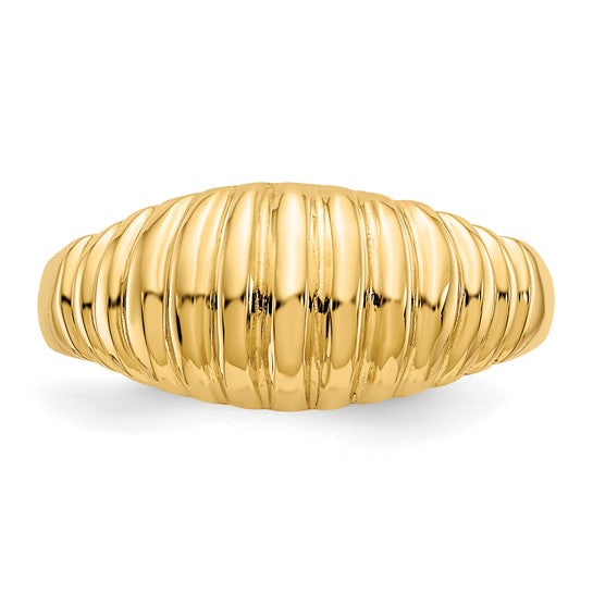 10kt Yellow Gold High Polished Ribbed Dome Ring