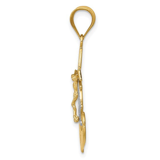 14kt Yellow Gold w/Rhodium Diamond-cut Mariners Cross Pendant