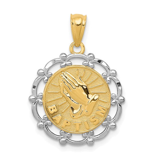 14kt Yellow Gold w/Rhodium Baptism Pendant